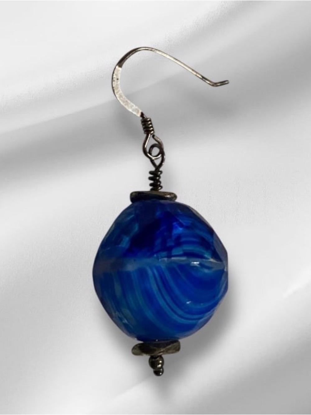 Sterling Silver Blue Art Glass Single Pierced Earrings #7791